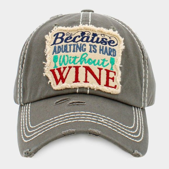 Because Adulting is Hard Without Wine Adjustable Vintage Baseball Cap - Picture 4 of 5